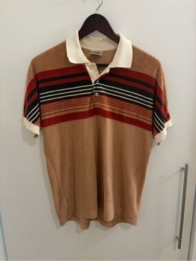 Vintage Stripe Terrycloth Polo Shirt with White Collar